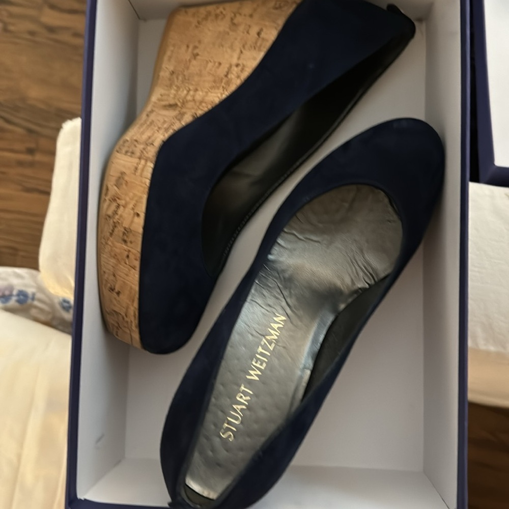 EUC Stuart weitzman blue suede wedge shoes. Comes with dust bag and box.